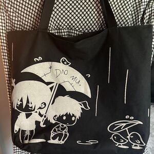 Black Tote Bag with Cute Cartoon Design